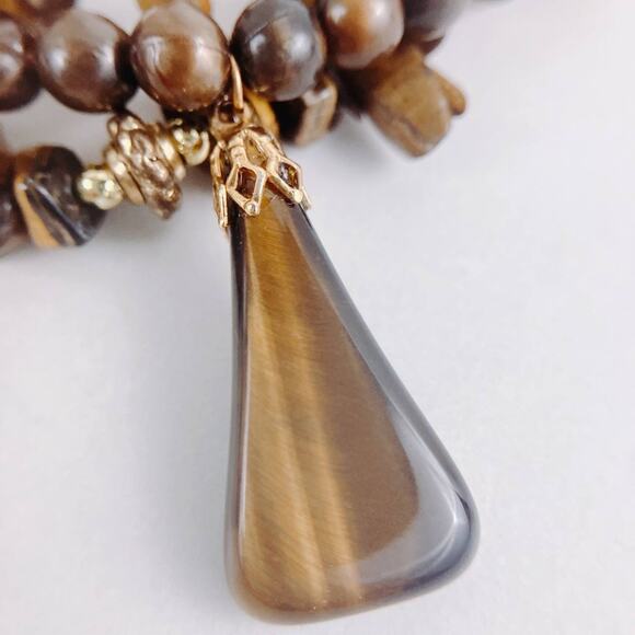 VTG Tiger's Eye Chip Bead Necklace Multi Strand 80s Gemstone Boho Jewelry 17" - Picture 6 of 11